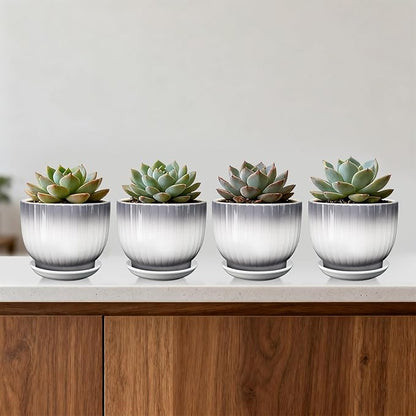 Ceramic Plant Pots,5.5 Inch,Set of 4,Planters with Drainage Hole and Saucer,Flower pots for Indoor Plants,Modern Design(Gray+White)