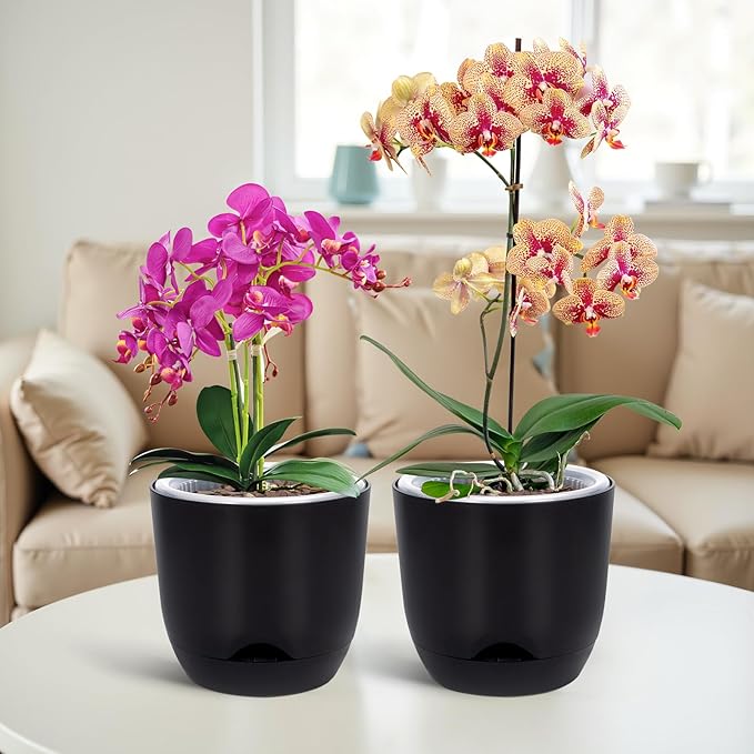 QCQHDU 2 Pack 5.7 Inch Orchid Pots with Holes for Repotting, Double-Layer and Self Watering Orchid Pot with Good Air Circulation