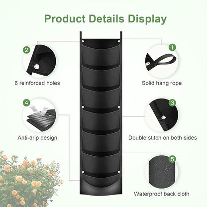 iPower 2 Pack Hanging Vertical Wall Planter 7 Pockets Upgraded Deeper Waterproof Herb Flower Growing Pouch Felt Cloth, for Garden Yard Courtyard Fence Home, Balcony Office Decoration