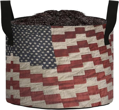 7 Gallon American Flag 4th of July Memorial Day Heavy Duty Grow Bag Containers Breathable Planter Pot with Handles for Potato Tomato Fruits Vegetables Flowers
