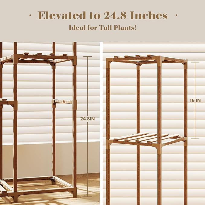 Bamworld Tall Plant Stand Indoor Wood Shelf Outdoor Tiered Rack for Multiple Flowers 5-Tier 7-Pot Ladder Holder for Plant Pots Gardening Decor