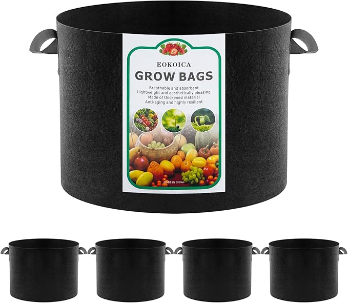 5-Pack 15 Gallon Grow Bags, Thickened Aeration Fabric Pots with Handles, Heavy Duty Plant Bags for Vegetables, Tomatoes, Potatoes, Fruits & Flowers, Reusable Garden Pots for Plants
