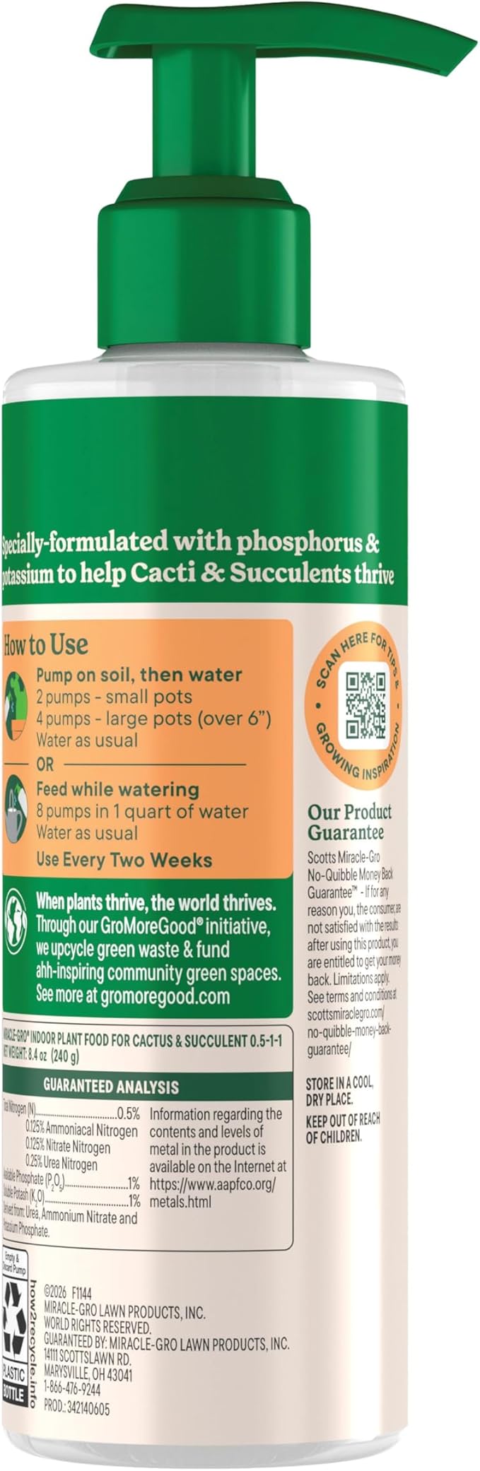 Miracle-Gro Indoor Plant Food for Cactus and Succulent, Liquid Plant Food for Indoor Succulents and Cactus, 8 fl. oz., 2-Pack
