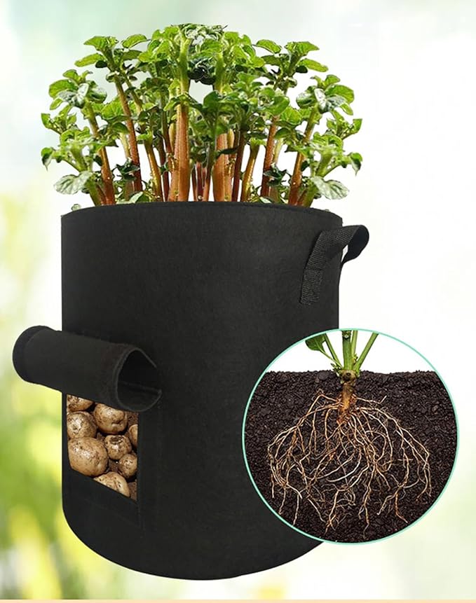 Ulalaza 2PCS Potato Grow Bags with Flap Plant Grow Bags Fabric Multi Ribbon Potato Bag Tomato Vegetable Growth Non-Woven Felt Planting Bag Transparent