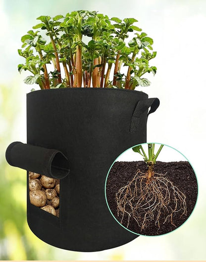 Ulalaza 2PCS Potato Grow Bags with Flap Plant Grow Bags Fabric Multi Ribbon Potato Bag Tomato Vegetable Growth Non-Woven Felt Planting Bag Transparent