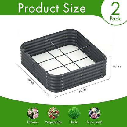 2-Pack 4x1.5ft Galvanized Raised Garden Bed, Outdoor Planter Bed, Metal Planter Box for Gardening and Planting,Dark Grey