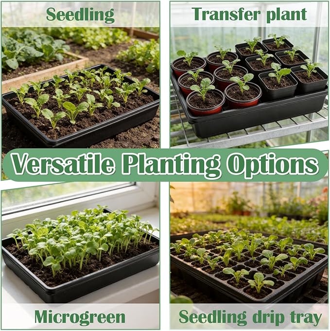 10 Pack Seed Starter Trays - Heavy Duty Plastic Flats, Fits 54 Cell Plug Tray, Seedling Tray for Carrying and Holding Plant Nursery Pot,Seed Germination & Plant Propagation (TD377)