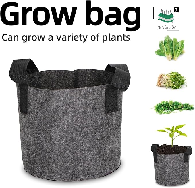 Grow Bags,Growing Pot Bags Garden Grow Bag Indoor Outdoor Fabric Aeration Plant Pot Container Flower Vegetable Pouch (Dark Gray,7 Gallon)