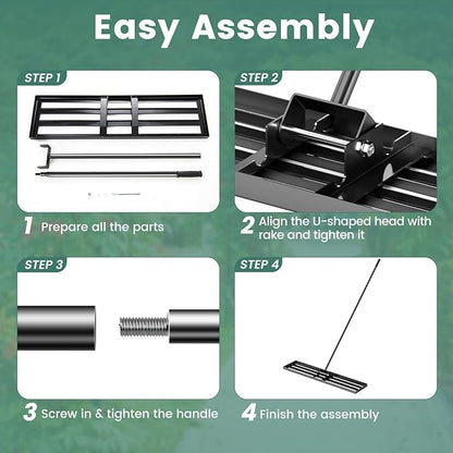 Goplus Lawn Leveling Rake, 46" x 10" Heavy Duty Level Lawn Tool w/ Ergonomic Handle for Soil, Effort-Saving Landscape Rake for Garden, Backyard, Golf Course, Farm, Pasture, Black