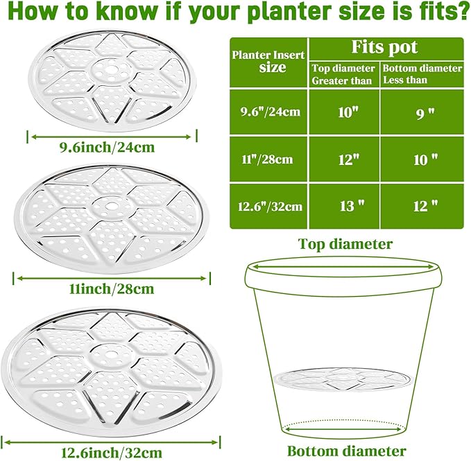 6-Pack 10/11/13-Inch Round Planter Insert, Planter Inserts for large Pots with Drainage Holes, Use Less Potting Soil, Plant Risers for Inside Pots for Tall or Short Planters for Indoor & Outdoor Use