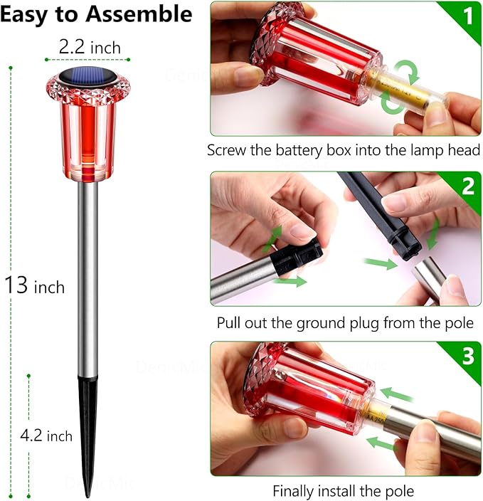 DenicMic Solar Lights Outdoor 10 Pack Waterproof Red White LED Stainless Steel Stake Outside Lights for Yard Pathway Garden Driveway Walkway Landscape Path Lighting Valentines Day Decorations