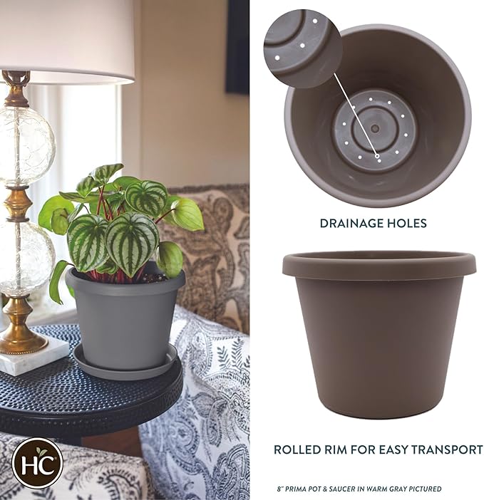 The HC Companies Prima Round Plastic Plant Pot w/Rolled Rim - Lightweight & UV Resistant Flower Pot for Herbs & More - Outdoor & Indoor Plant Pots w/Drainage (14 inch, Cappuccino, Pack of 1)