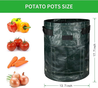 iPower 4 Pack 10 Gallon Potato PE Grow Bags with Flap, Garden Planting Nonwoven Fabric Pots with Reinforced Handle, Heavy Duty and Aeration Planter Pot for Tomato, Fruits, Vegetables and Flowers