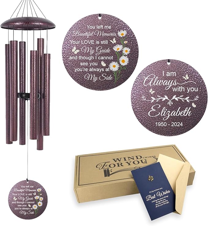ASTARIN Personalized Memorial Wind Chime for Loss of Loved One 30/36/45 inch, Sympathy Deep Tone Wind Chimes for Mom Dad/Mother Father, Remembrance Gifts for Grief Condolence Funeral, Produced in USA