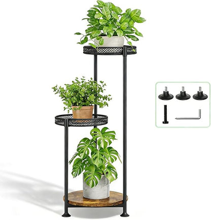 Plant Stand Indoor Outdoor,3 Tier Metal Wood Plant Stand for Multiple Plants,Black Tall Narrow Plants Display Organizer for Corner Living Room Porch Patio Garden Office