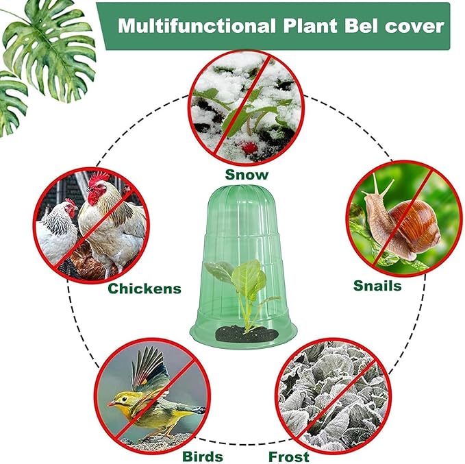 10 Pack Garden Cloches for Plants, Reusable Bell Plant Protector, Garden Protection from Animals Snails Birds Chickens Insect, 9.85" H X 7.3" D (Green)