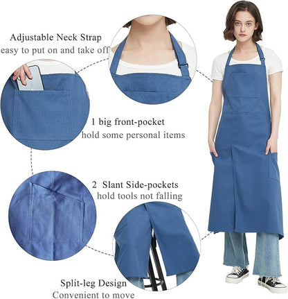 Pottery Apron with Split Leg, Long Unisex Artist Aprons with 3 Pockets for Ceramics & Clay