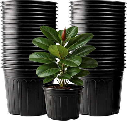 50 Pack 5 Gallon Flexible Plant Nursery Pots Plastic Seedling Starting Pots with Drainage Holes Soft Flower Pots Plant Container with Plant Labels, Black