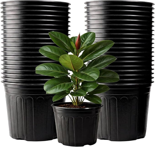 50 Pack 5 Gallon Flexible Plant Nursery Pots Plastic Seedling Starting Pots with Drainage Holes Soft Flower Pots Plant Container with Plant Labels, Black