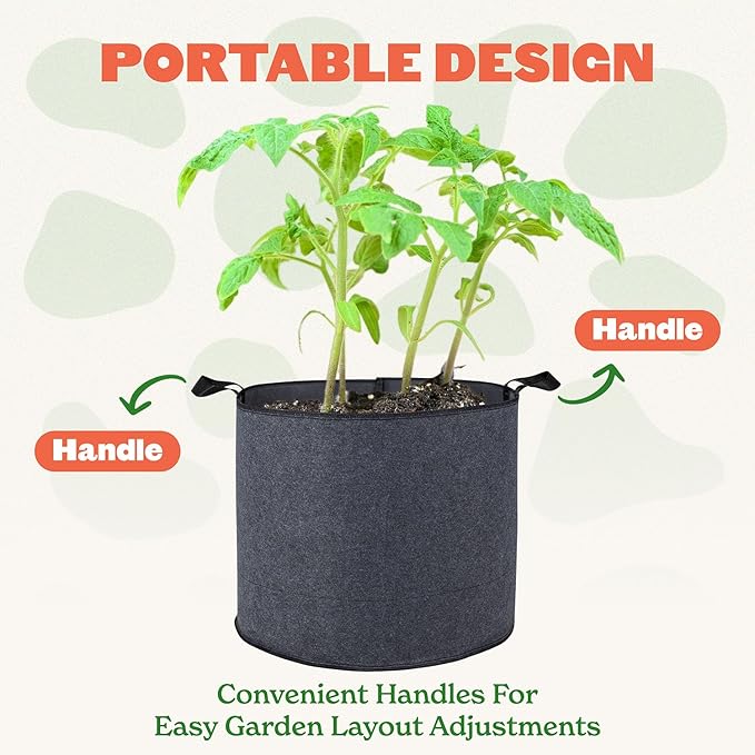 Epic Gardening 5 Pack 5 Gallon Grow Bags with Handles (Lined) - Heavy Duty Fabric Pots for Vegetables, Herbs & Flowers - Breathable Cloth Planters for Indoor & Outdoor Gardening, Moisture Retaining