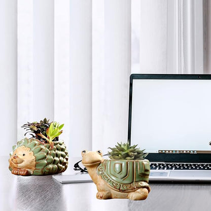 DIYOMR Small Ceramic Planter Pot, 4.3" Vintage Bronze Animal Planters Ceramic Flowerpot Succulent Pots Cactus Pot for Office Home Desktop Decor - Plants Not Included (Turtle Pot)