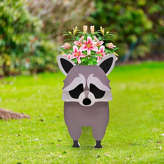 Raccoon Planter Plant Pots,Animal Flower Pot for Indoor/Outdoor,Small Cute PVC Animal Face Shape Plant Container Best for Home Office Garden Decoration Mom Gift