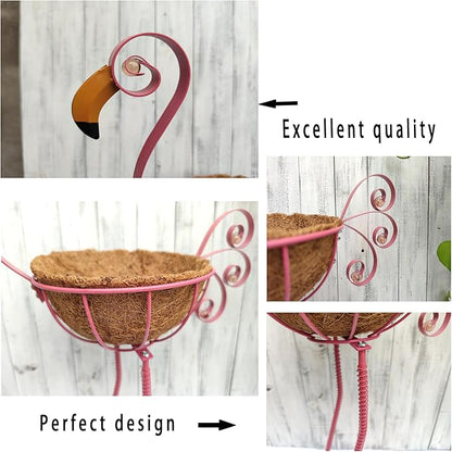 Metal Flamingo Planter with Basket -Garden Bird Planters for Outdoor Indoor Lawn,Yard,Porch,Patio, Garden Decorations（Set of 2）