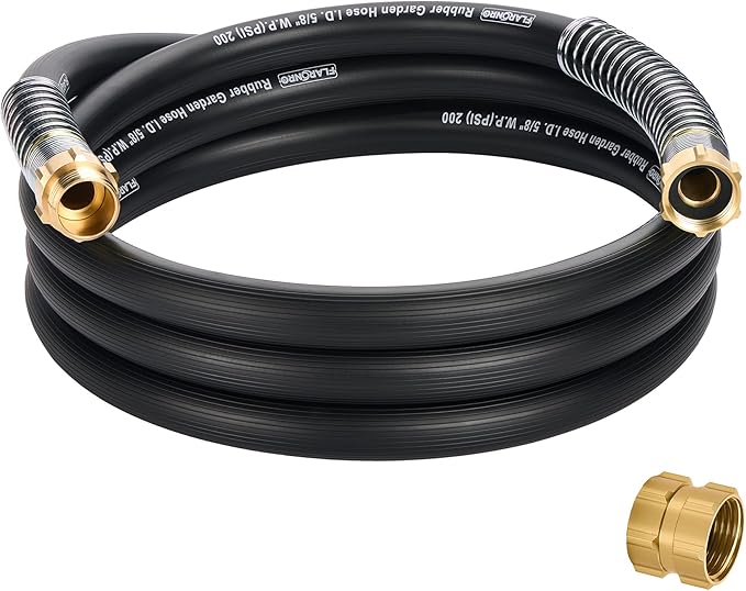 5/8 IN. × 10FT. Flexible Rubber Garden Hose, High Flow 5/8" I.D. Brass Fitting No Memory Durable Heavy Duty Water Hose Leader Hose for Watering, Irrigation, Water Transfer Pump