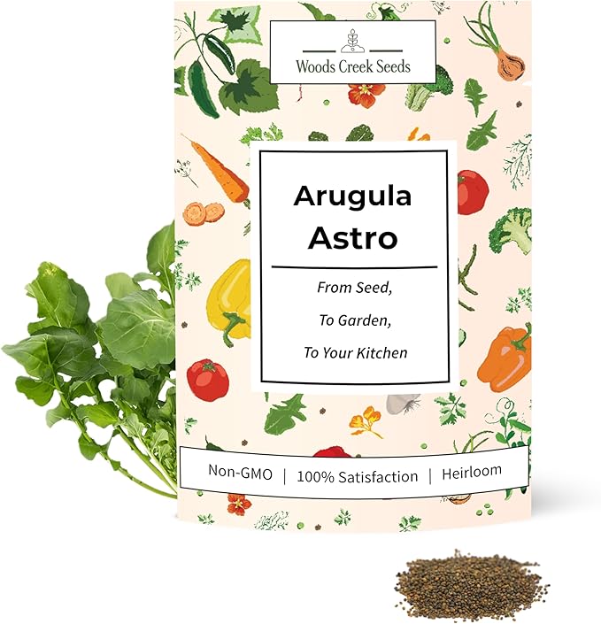 Astro Arugula Seeds for Planting – Heirloom, Non-GMO Arugula Seeds for Home Gardens, Mild Baby Arugula Greens for Salads | Woods Creek Seeds