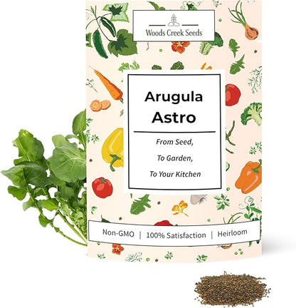Astro Arugula Seeds for Planting – Heirloom, Non-GMO Arugula Seeds for Home Gardens, Mild Baby Arugula Greens for Salads | Woods Creek Seeds