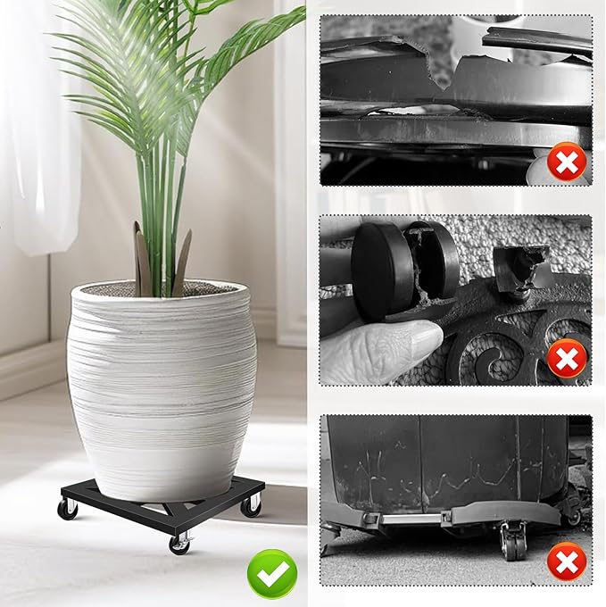 Plant Caddy with Wheels, 12'' 2 Pack Metal Rolling Plant Stand Square Plant Dolly with Iron Lockable Casters Heavy Duty Pot Mover Rollers, Holds up 400 Lbs Planter