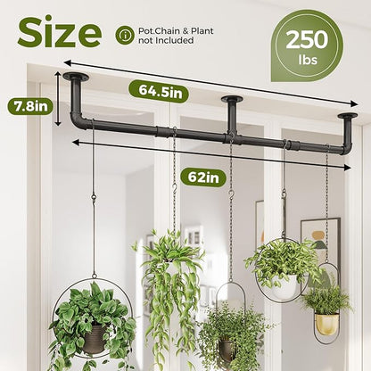 Bamworld Window Plant Hanger Indoor 63in 2PCS Hanging Planters for Indoor Plants Hanging Plants Holder Hanging Rod Window Plant Shelves Wall Planters Pot/Chain/Plant Not Included (Black)
