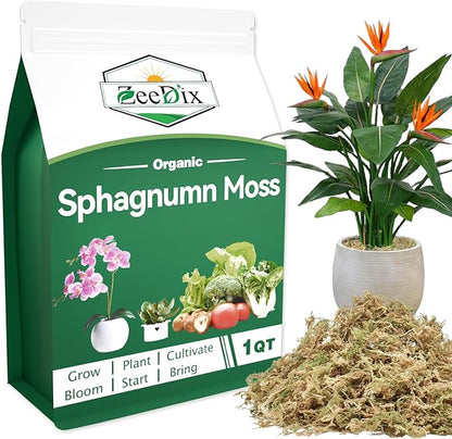 ZeeDix Natural Sphagnum Moss for Plants, Orchid Moss Potting Mix for Repotting, High Water Retention, Help with Maintain Humidity, Plant Moss for Gardening, Hanging Baskets, Reptile Bedding, 1QT