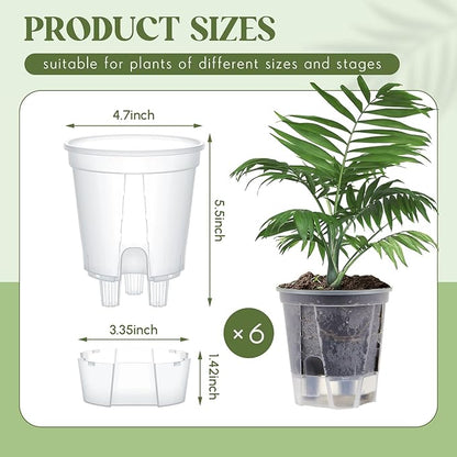 Self Watering Pots for Indoor Plants with Deep Reservoir and High Drainage Holes for Outdoor Plants and Flowers, Bare Root Planter(4.72'',Clear,6 Pcs)