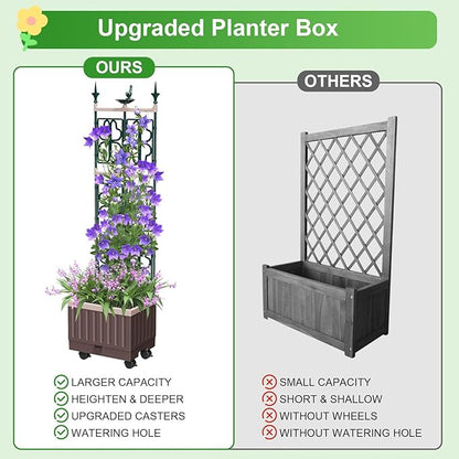 Raised Garden Bed Planter Boxes with Trellis,61.4" Self-Watering Trellis with Planter Box for Climbing Plants Flowers Vegetables with Wheels,Use for Indoor Outdoor