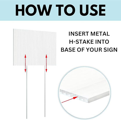 Tacmaster Wire Metal Yard and Sign H Stakes – Durable Blank Lawn Sign Posts for 4mm Corrugated Panels, Real Estate Signs, Waterproof and Wind Resistant, Ideal for Outdoor Use, 17"x7" – 25 Pack