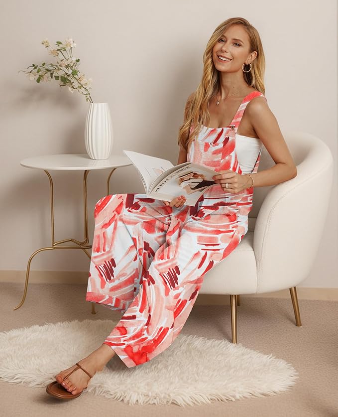 IWOLLENCE Women's Summer Jumpsuits Boho Wide Leg Overalls Casual Loose Rompers with Pockets 2025