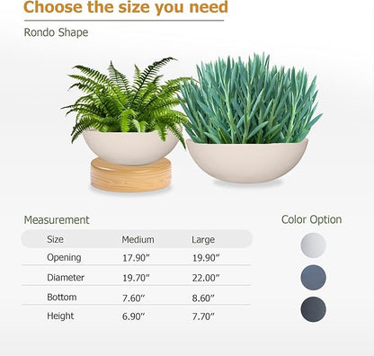 6.9" H x 19.7" D Round Bowl Fiberstone Planter for Succulent and Lotus with Drainage Hole, Smooth Finishes, Weather Resistant, Included 2 Extra Coco Mats (Kilim Beige, 17.9" Pot Opening)