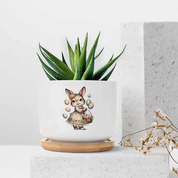 DreamAutumn Easter Bunny Ceramic Planters Ceramic Pots with Saucers Orchid Pots for Plants Succulents Pots Office Desk Garden Balconys New Home Decor,Gifts for Mom Mother Grandmother
