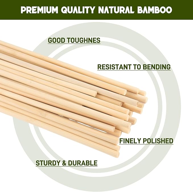 28 PCS Bamboo Plant Stakes, 18 Inches Wooden Plant Stakes for Indoor Plants, Gardening Floral Potted Plant Support Stakes with Strapping Tapes