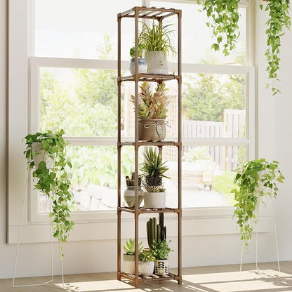 Bamworld Corner Plant Stand Indoor Tall Plant Shelf 5-tier Wood Plant Holder for Multiple Plants Flower Stands Plants Rack Living Room Garden Patio Lawn Window