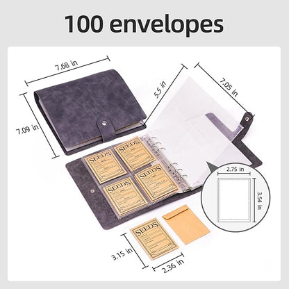 U0U Seed Storage Organizer, 200 Pockets Seed Organizer Binder with 100pcs Sealing Seeds Envelopes Garden Seeds Storage Box,Garden Envelopes for Vegetable (Black)