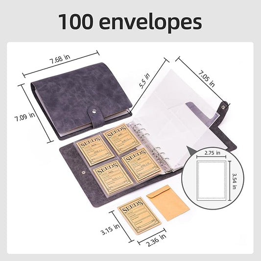U0U Seed Storage Organizer, 200 Pockets Seed Organizer Binder with 100pcs Sealing Seeds Envelopes Garden Seeds Storage Box,Garden Envelopes for Vegetable (Black)