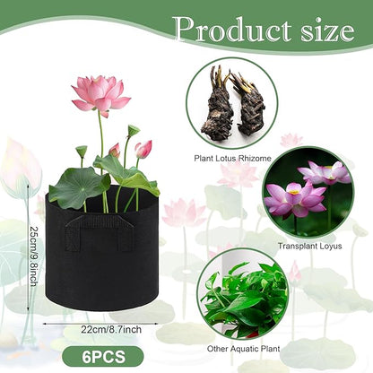 6Pcs Lily Plant Pots for Pond, Aquatic Pond Planter for Pond Durable Breathe Reusable Fabric Plant Bags for Aquatic Plants, Potato, Carrot, Onion, Flower (3 Gallon)