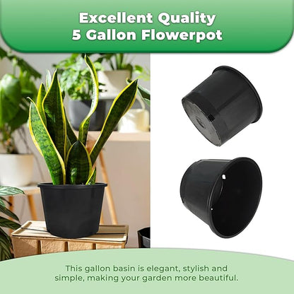 Plant Pots Flower Pot 10-Pack 5 Gallon Short Planter Nursery Pot Garden Seedling Planters Containers Plastic Injection Molded Pots with Drainage Holes for Outdoor Indoor Plants Vegetables, Black