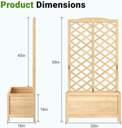 DoCred Raised Garden Bed with Trellis, 30" L x 16" W x 59" H Freestanding Elevated Planter Box for Climbing Plants, Outdoor Wooden Privacy Screen with Garden Box for Backyard Patio Balcony Decor