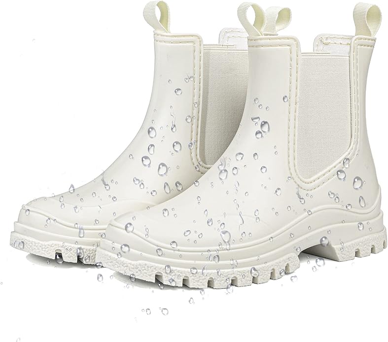 DKSUKO Rain Boots Women Waterproof Chelsea Boots Ankle Garden Shoes for Ladies Rubber Short Rainboots with Removable Comfort Insole for Outdoor Work Deck Mud Boots