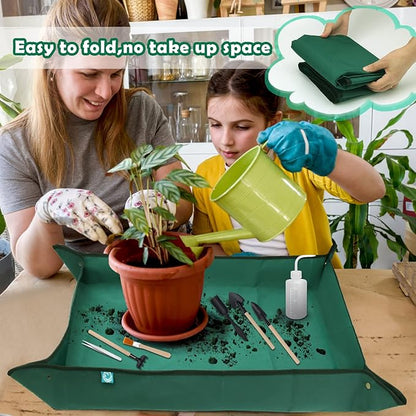 Oxford Fabric Plant Repotting Mat 43.3" x 29.5", Waterproof Gardening Transplanting Potting Mat for Indoor, with 7Pcs Succulent Plant Tools Kit with Tarp Cushion for Plant