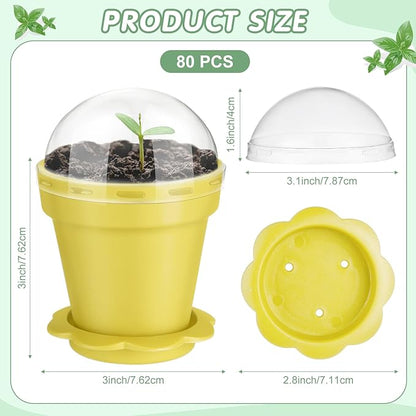 Domensi 80 Pcs 3" Cupcake Plant Nursery Pots with Humidity Dome and Saucer Small Plastic Gardening Pot Plant Containers Cups Seedling Planter Seed Starter Pots for Flower Succulent Indoor (Multicolor)