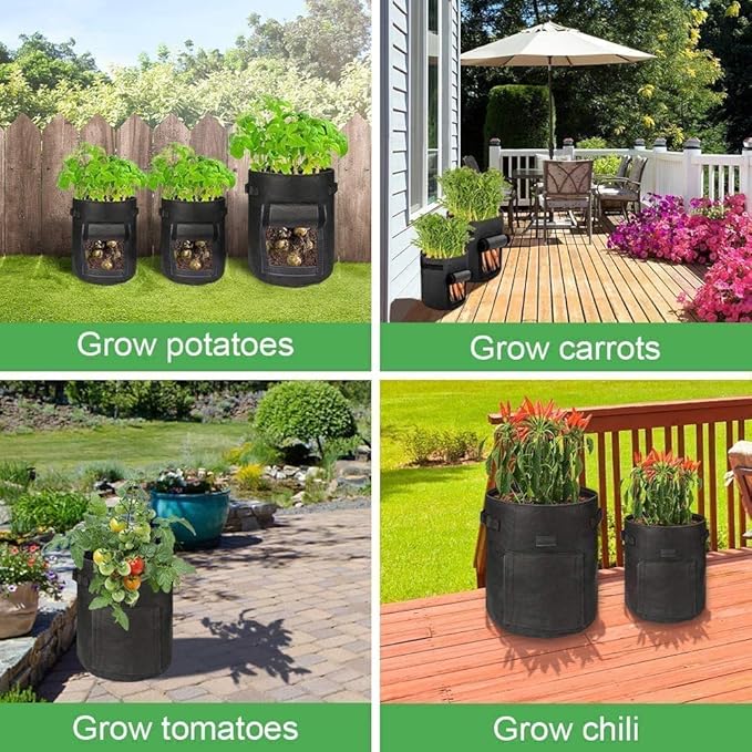 2 Pack 4 Gallon Potato Grow Bags, Planter Bag Heavy Duty, Thickened Growing Bags Garden Vegetable Planter with Handles & Large Harvest Window